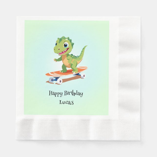 Funny dinosaur Skateboard Birthday party boys Napkins (Front)