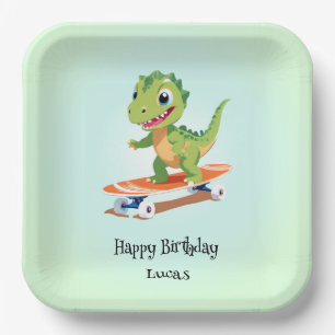 Funny dinosaur Skateboard Birthday party boys Paper Plates
