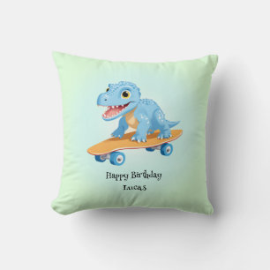 Funny dinosaur Skateboard Birthday party boys Throw Pillow