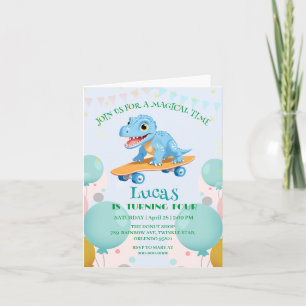 Funny dinosaur Skateboard Birthday party DIY Name Invitation