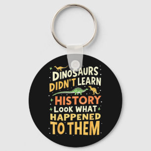 Funny Dinosaur Social Studies Teacher Student Kids Keychain