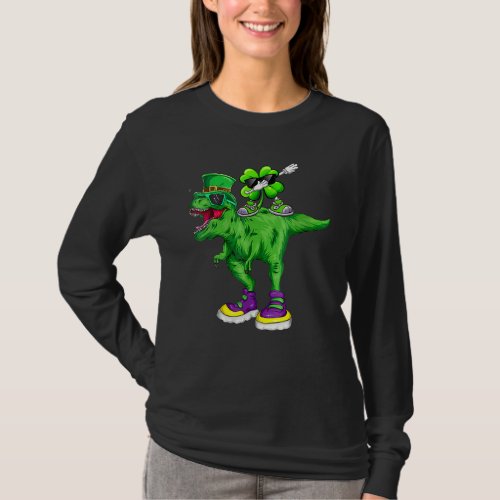 Funny Dinosaur St Patricks Day Dabbing Shamrock L T_Shirt