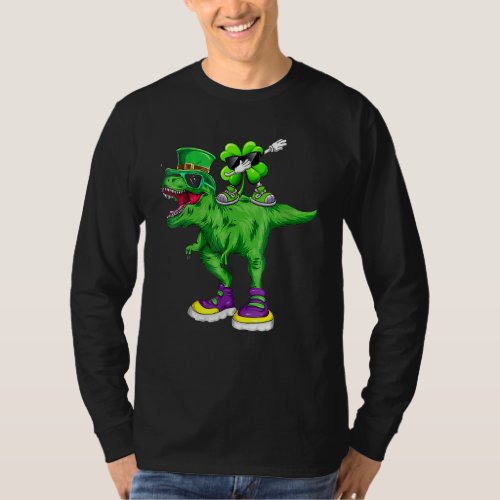 Funny Dinosaur St Patricks Day Dabbing Shamrock L T_Shirt