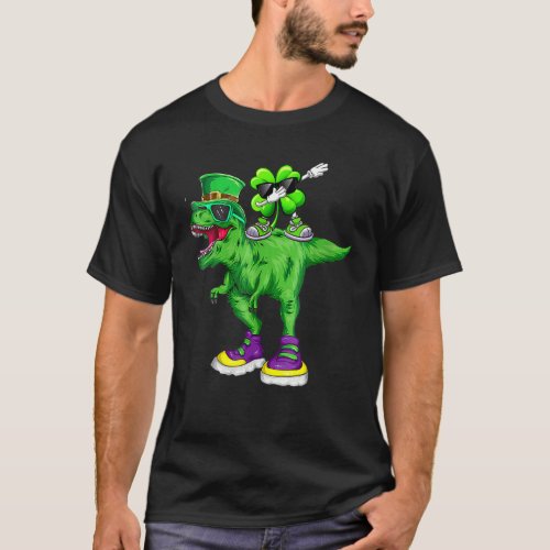 Funny Dinosaur St Patricks Day Dabbing Shamrock L T_Shirt