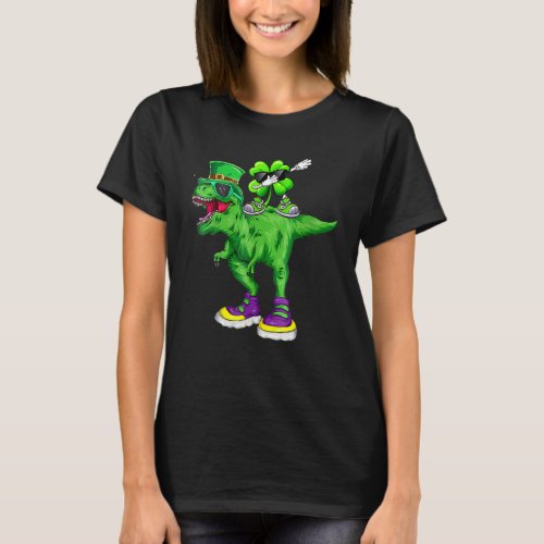 Funny Dinosaur St Patricks Day Dabbing Shamrock L T_Shirt