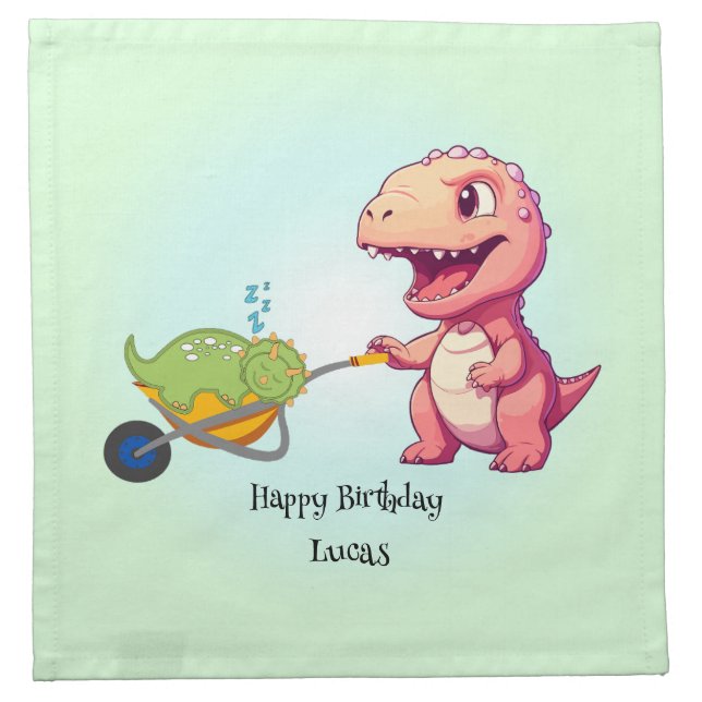 Funny dinosaur straw cart Birthday boys party  Cloth Napkin (Front)