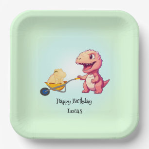 Funny dinosaur straw cart Birthday boys party  Paper Plates