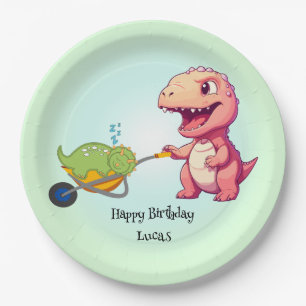 Funny dinosaur straw cart Birthday boys party  Paper Plates