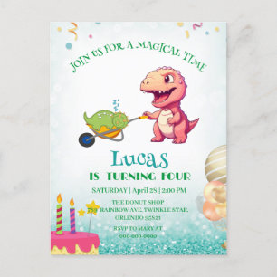 Funny dinosaur straw cart Birthday boys party  Postcard