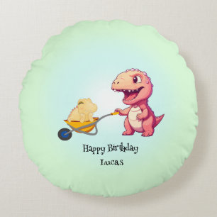 Funny dinosaur straw cart Birthday boys party Round Pillow