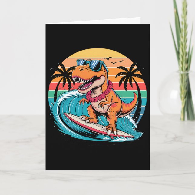 Funny Dinosaur Surfboard Beach Summer Surfing Trex Card (Front)