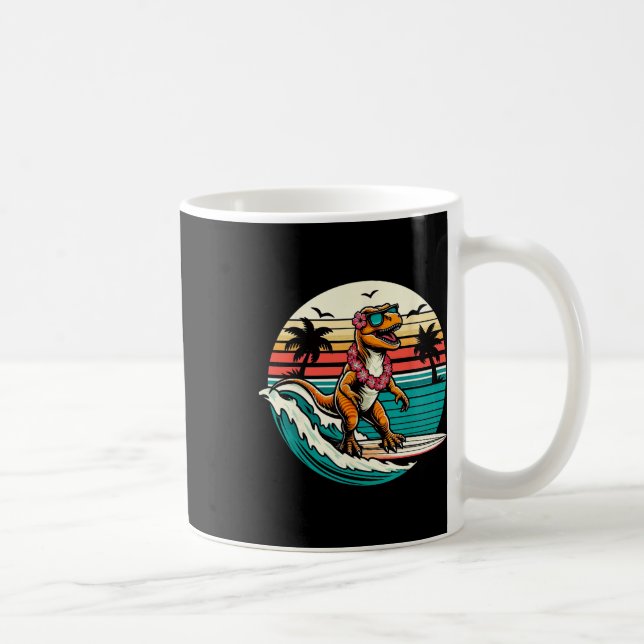 Funny Dinosaur Surfboard Beach Summer Surfing Trex Coffee Mug (Right)