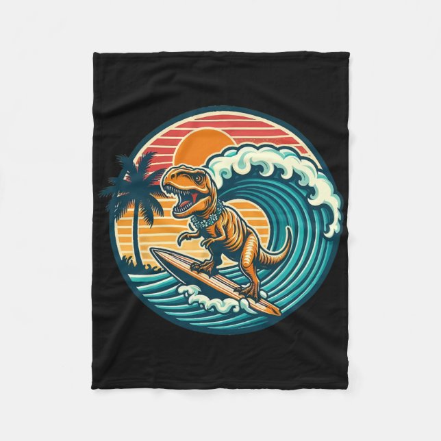 Funny Dinosaur Surfboard Beach Summer Surfing Trex Fleece Blanket (Front)