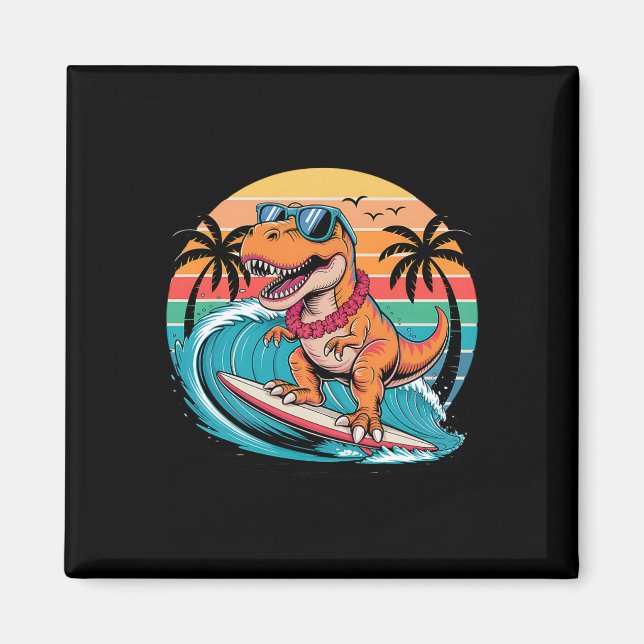 Funny Dinosaur Surfboard Beach Summer Surfing Trex Magnet (Front)