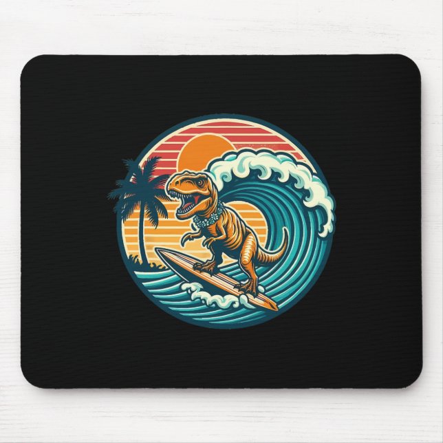 Funny Dinosaur Surfboard Beach Summer Surfing Trex Mouse Pad (Front)