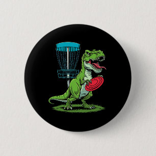 Funny Dinosaur T-rex Disc Golf Player Sket Golfer  Button