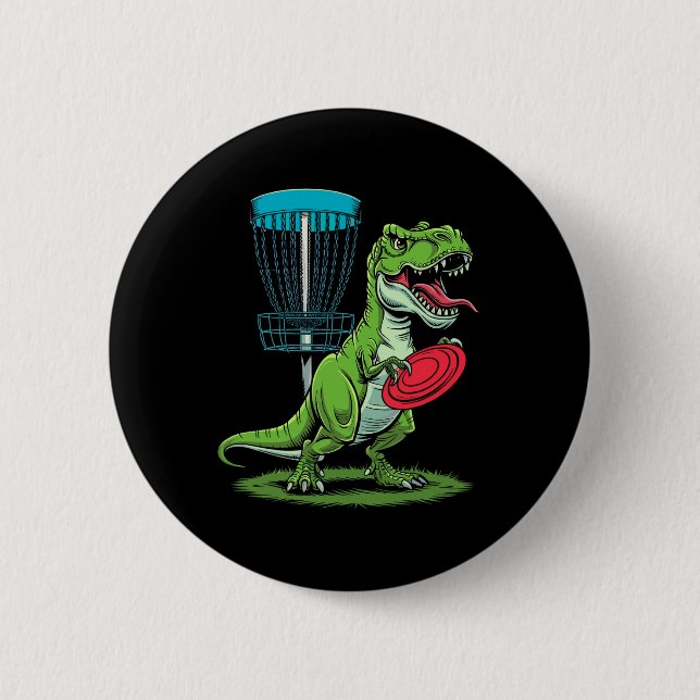 Funny Dinosaur T-rex Disc Golf Player Sket Golfer  Button (Front)