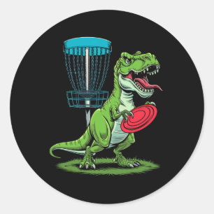 Funny Dinosaur T-rex Disc Golf Player Sket Golfer  Classic Round Sticker
