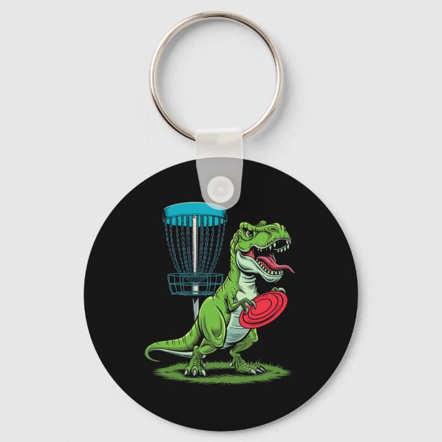 Funny Dinosaur T-rex Disc Golf Player Sket Golfer  Keychain (Front)