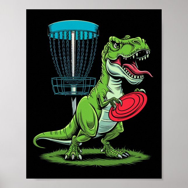 Funny Dinosaur T-rex Disc Golf Player Sket Golfer  Poster (Front)