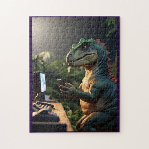 Funny Dinosaur T Rex Gamer Jigsaw Puzzle