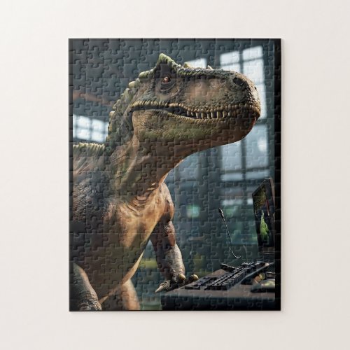 Funny Dinosaur T_rex Gamer  Jigsaw Puzzle