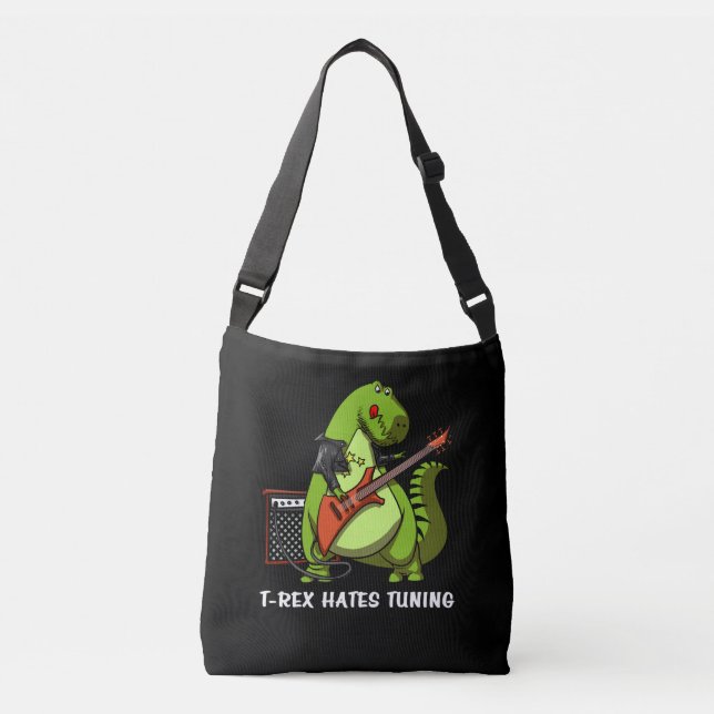 Funny Dinosaur T-Rex Hates Guitar Tuning Crossbody Bag (Front)
