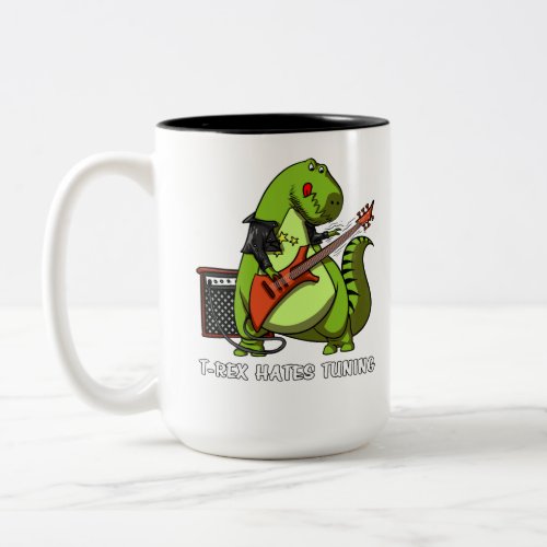 Funny Dinosaur T_Rex Hates Guitar Tuning Two_Tone Coffee Mug