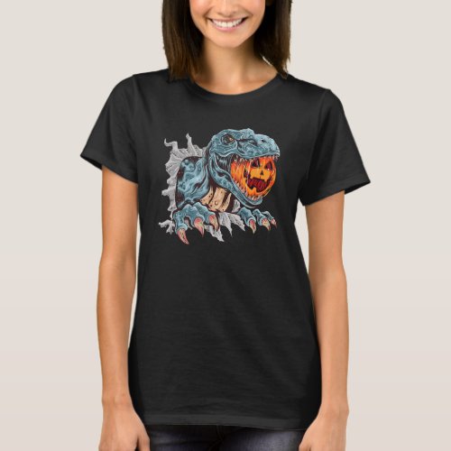 Funny Dinosaur T rex head eats Mummy Pumpkin vinta T_Shirt