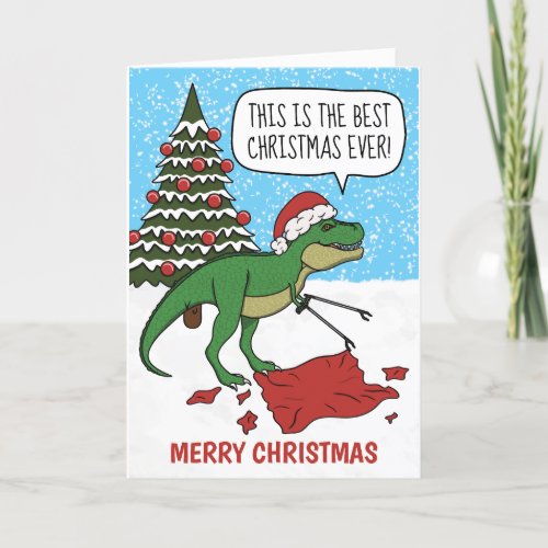 Funny Dinosaur T_Rex Merry Christmas  Holiday Card