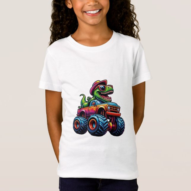 Funny Dinosaur T Rex On Monster Truck  T-Shirt (Front)