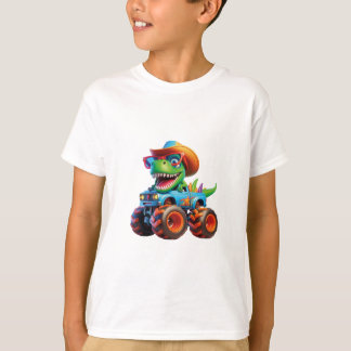Funny Dinosaur T Rex On Monster Truck T-Shirt