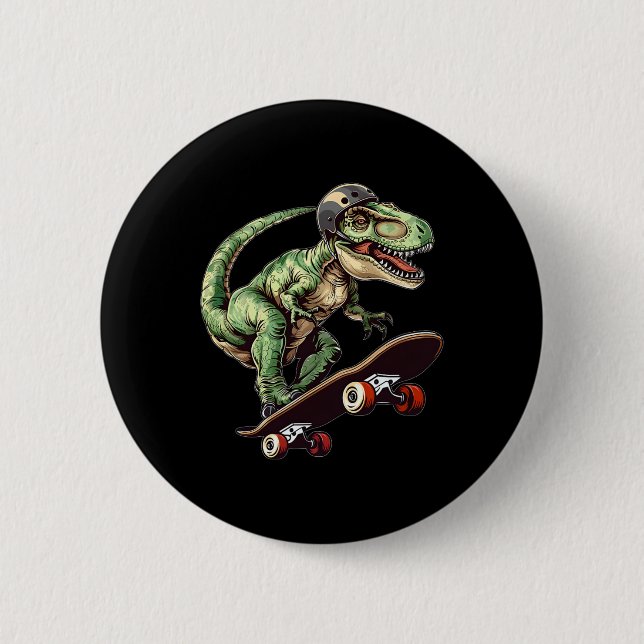 Funny Dinosaur T Rex On Skateboard Skateboarding K Button (Front)