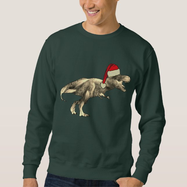 Funny Dinosaur T-Rex Santa Christmas Sweatshirt (Front)