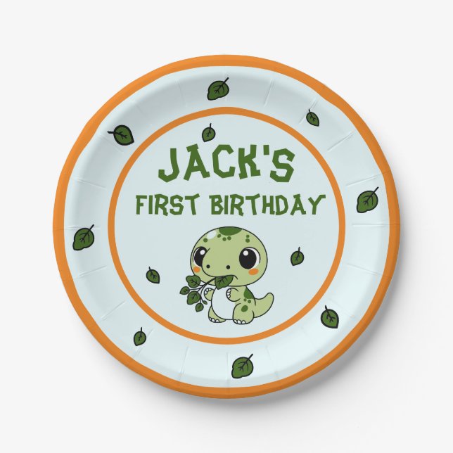 Funny Dinosaur Theme Toddler Boy's Birthday Paper Plates (Front)