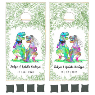 Funny Dinosaur Theme Wedding Custom Cornhole Set
