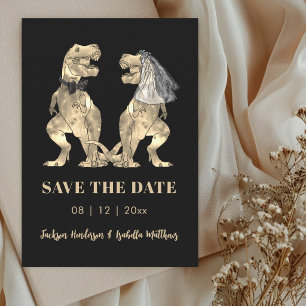 Funny Dinosaur Themed Black Wedding Save The Date