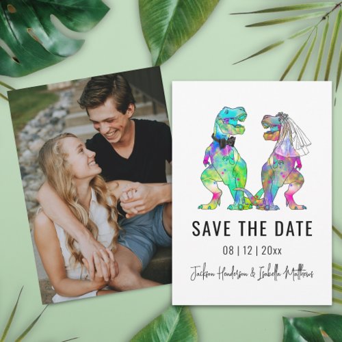 Funny Dinosaur Themed Wedding Portrait Photo Save The Date