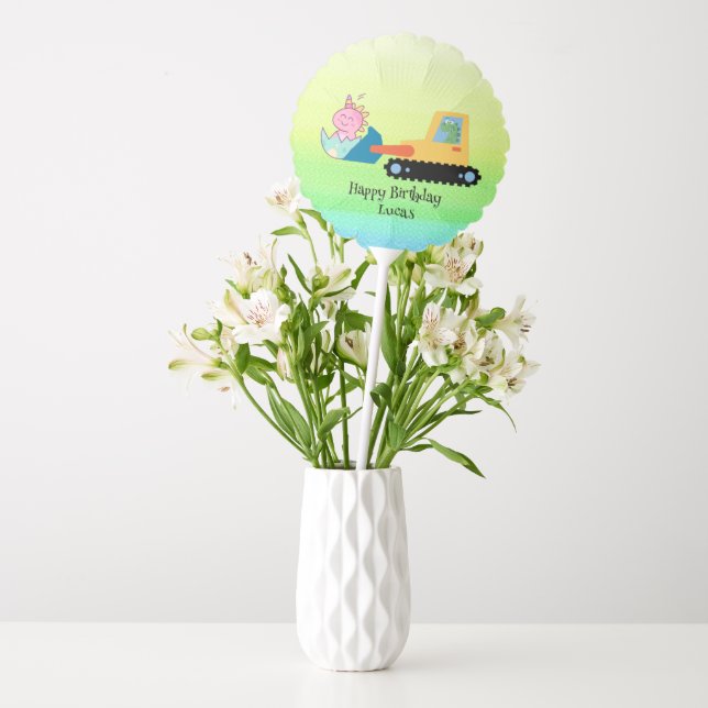 Funny dinosaur tractor Birthday party DIY Name Balloon (Vase)