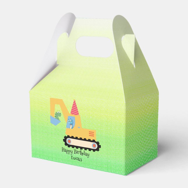 Funny dinosaur tractor Birthday party DIY Name Favor Boxes (Front Side)