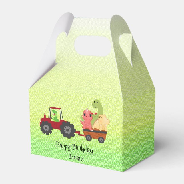 Funny dinosaur tractor Birthday party DIY Name Favor Boxes (Front Side)