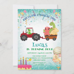 Funny dinosaur tractor Birthday party DIY Name Holiday Card