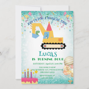 Funny dinosaur tractor Birthday party DIY Name Holiday Card