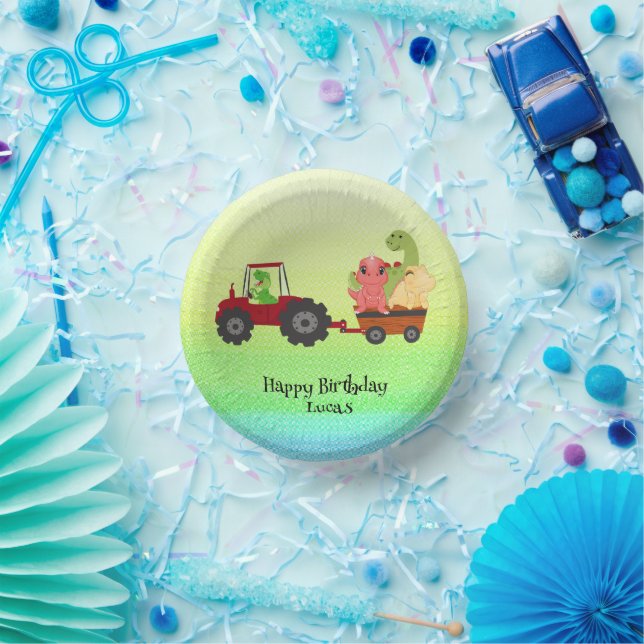 Funny dinosaur tractor Birthday party DIY Name Paper Bowls (Party)