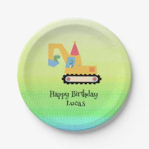 Funny dinosaur tractor Birthday party DIY Name Paper Plates