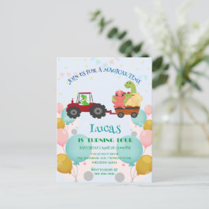 Funny dinosaur tractor Birthday party DIY Name Postcard