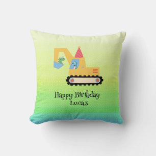 Funny dinosaur tractor Birthday party DIY Name Throw Pillow