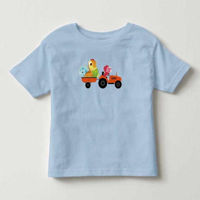 Funny dinosaur tractor boys School Birthday party Toddler T-shirt (Front)