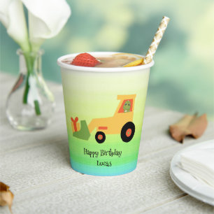 Funny dinosaur tractor truck Birthday party boys Paper Cups