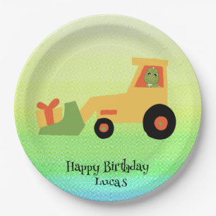 Funny dinosaur tractor truck Birthday party boys Paper Plates